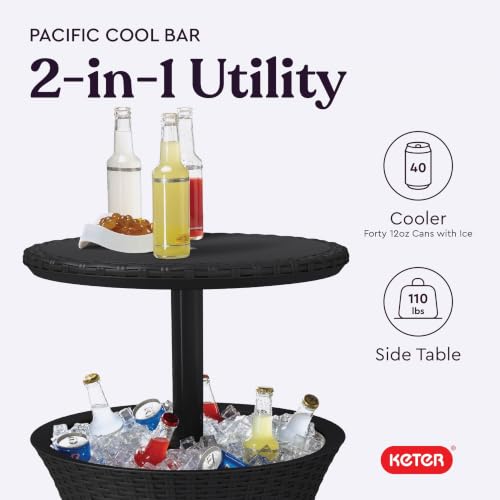 Keter Pacific Cool Bar Outdoor Patio Furniture and Hot Tub Side Table with 7.5 Gallon Beer and Wine Cooler, Dark Grey - color: Dark Grey