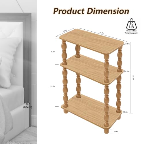 3-Tier Small Side Table, Narrow End Table, Natural Wood | Modern Accent Table, Skinny Bedside Nightstand, For Small Spaces, Bedroom & Living Room - color: Natual Wood, size: Narrow