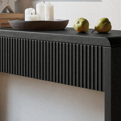 Evermagin 59'' Charcoal Black Entryway Table with Drawers, Fluted Console Table, Mid Century Modern Sofa Table with Storage for Living Room, Entrance, Hallway - color: Charcoal Black