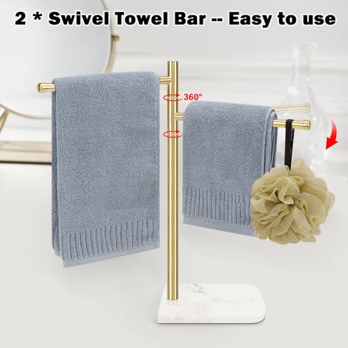Standing Hand Towel Holder, Hand Towel Stand with Marble Base, 304 Stainless Steel Towel Rack with 2 Swivel Arm, Countertop Stand Towel Ring Towel Bar for Bathroom (Gold) - color: Gold