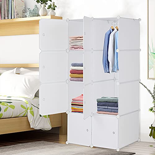 8-Cube Cube Storage, Organizer Stackable Plastic Cube Storage Shelves Design Multifunctional Modular Closet Cabinet with Hanging Rod DIY Stackable Bookshelf, Modular shelving Units Ideal for Home