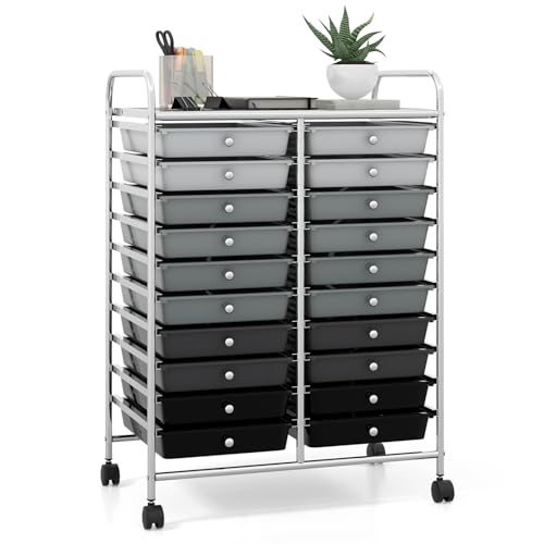 DREAMADE Rolling Cart with Storage Drawers, Utility Cart with Removable Plastic Drawers, Lockable Wheels, Art Cart for Classroom Organization Art Supplies Office Scrapbook (20 Drawers, Mixed-black) - color: Mixed-black, style: 20 Drawers
