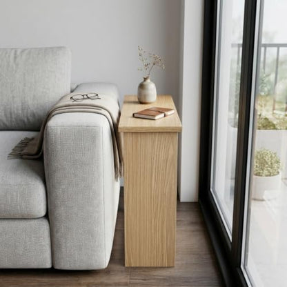 Narrow Side Table for Living Room, Slim End Table for Small Spaces Between Couch, Recliner or Armchair, 2 Tier Skinny Table with Open Shelf, Engineered Wood Sofa Beverage Thin Stand (Natural) - color: Natural