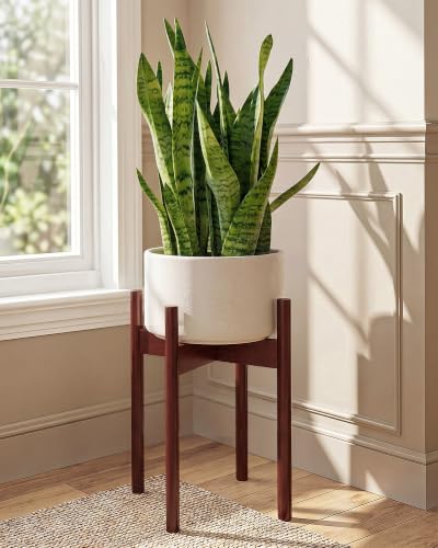 Bamworld 16.9in Adjustable Plant Stand Indoor Bamboo Plant Stand for Single Plant Pot Mid Century Plant Stands Fit 8 9 10 11 12 Inches Plant Pot Reddish Brown Plant Holder for Living Room Balcony Garden Patio Bedroom - color: Reddish Brown, size: 16.9in