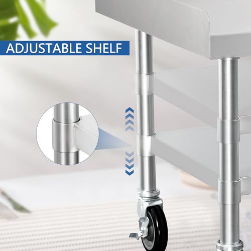 HARDURA Stainless Steel Equipment Stand Metal Prep Table with Casters 30"X 24" NSF 430 for Commercial Food Prep - size: 30" x 24"
