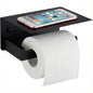 Toilet Paper Holder with Phone Shelf, Matte Black | SUS304 stainless steel, screw-mounted, phone shelf with raised lip, fits standard toilet paper rolls - color: Matte Black