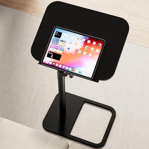 GOYLSER TV Tray Table Adjustable Height, Flip-Top, Snack Side Table with 360° Swivel and 180° Tilt, C Shaped End Table for Couch, Sofa, Dinner Eating and Recliner (Black) - color: Black, style: Tilt C Table
