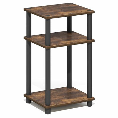 Furinno Turn-N-Tube 3-Tier Toolless Side Table, Narrow Printer Stand with Open Shelf, End Table, Night Stand, for Living Room, Bedroom, Amber Oak - color: Amber Oak/Black