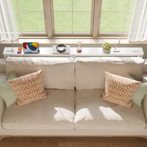 ELYKEN 39.4'' Narrow Console Table with Outlet, Sofa Table Behind Couch | Skinny Entryway Tables with Charging Station for Living Room, Hallway, 5.9 x 39.4 x 29.5in, White - color: White, size: 5.9"DX39.4"WX29.5"H