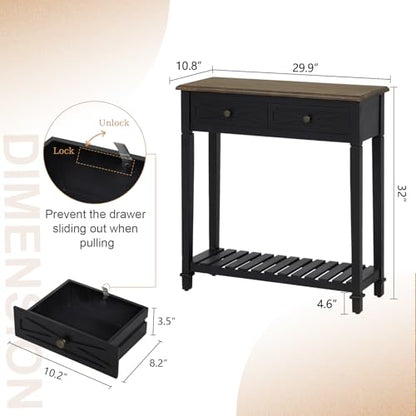 Kinpaw Narrow Console Table with Storage- Black Entryway Table, Small Sofa Table with Drawer & Storage Shelf for Hallway, Entryway, Foyer, Behind Couch, Living Room Furniture, Wood - color: Black-2 Drawers