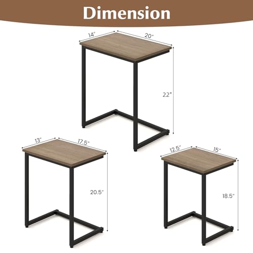 Giantex Nesting Coffee Table Set of 3, Stackable Square End Table w/Wood Grain Tabletop & Heavy-Duty Metal Frame, Farmhouse C-Shaped Accent Table for Small Space, Living Room, Bedroom (Black Oak) - color: Black Oak
