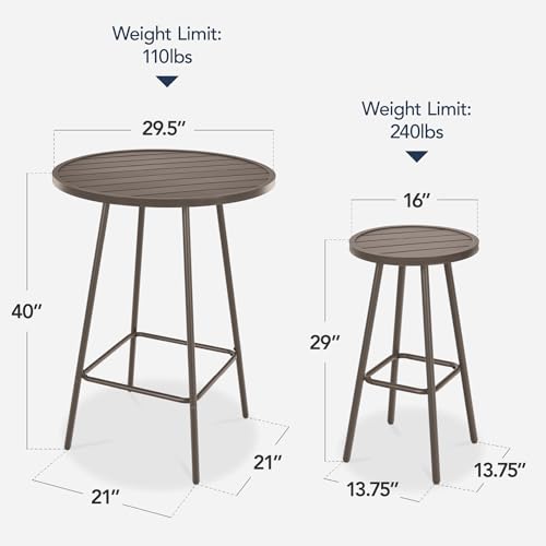 Best Choice Products 3-Piece Patio Dining Set, Bar Height, Outdoor Bistro Set, Outdoor Round Bar Table w/ 2 Bar Stools, Steel - Taupe - color: Taupe