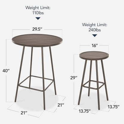 Best Choice Products 3-Piece Patio Dining Set, Bar Height, Outdoor Bistro Set, Outdoor Round Bar Table w/ 2 Bar Stools, Steel - Taupe - color: Taupe