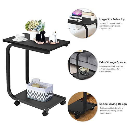 Tangkula C Table Sofa Side Table, Snack Table Coffee Tray, End Table for Living Room, Overbed Table, Black