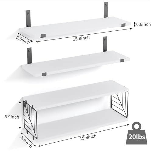 Fixwal 3+1 Tier Bathroom Floating Shelves Over Toilet, White | White Wood Shelf Set with Toilet Paper Storage Basket, Natural Finish, 40Lb Weight Limit, Quick Mount, Versatile - color: White