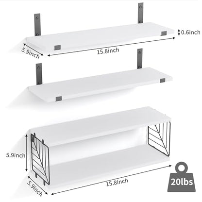 Fixwal 3+1 Tier Bathroom Floating Shelves Over Toilet, White | White Wood Shelf Set with Toilet Paper Storage Basket, Natural Finish, 40Lb Weight Limit, Quick Mount, Versatile - color: White