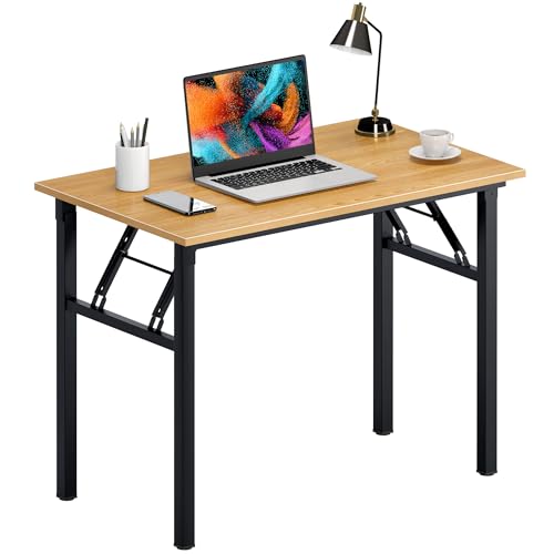 Need Folding Desk for Home Office 39-3/8'' Length Modern Folding Table Computer Desk No Install Needed Teak Color Desktop Black Frame, AC5BB(10060) - color: Teak & Black Frame, size: 39inch