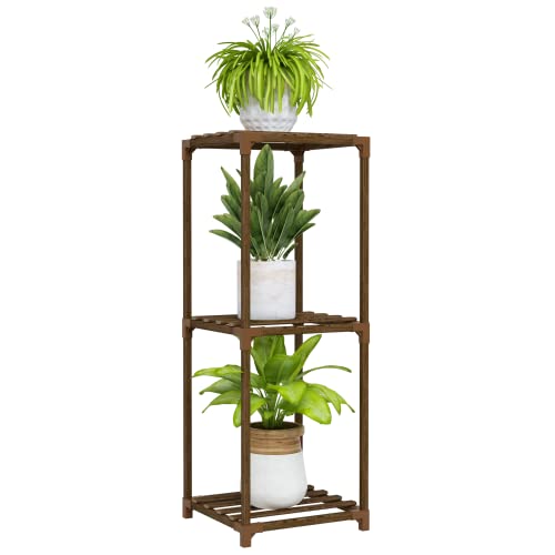 Bamworld Single Plant Stand Indoor 3 Tier Plant Shelf Outdoor | Corner Plant Holder for Multiple Plants Flower Stands for Living Room Balcony Garden Patio Lawn Window - color: Brown, size: 1 Set