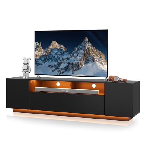 WLIVE LED TV Stand with Large Storage Cabinet, Modern Entertainment Center for 55/60/65/70/75 Inch TVs, Sturdy TV Console for Living Room, Bedroom,Rec Room(Black) - color: Black, size: 67'' Modern TV Stand
