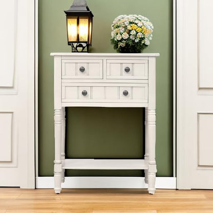 Knocbel Slim Antique Entry Console Table with Drawers & Bottom Open Shelf, Solid Wood Sofa Couch Table for Entryway Hallway Living Room (Ivory White) - color: Ivory White