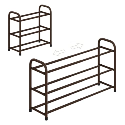 2-Tier Expandable Shoe Rack, Metal Shoe Storage Organizer, Adjustable Shelf, Black (Brown, 3 Tier) - color: Brown, size: 3 Tier