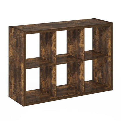 Furinno Cubicle 6-Cube Book Shelf, Extra Thick Frame Bookshelf, Amber Pine | 14.6" x 44" x 30", Horizontally & Vertically Reversible Bookcase with Open Back, for Living Room, Bedroom, Home Office