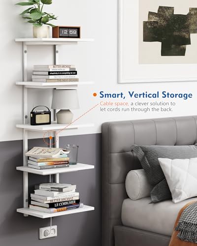 Harwaya White 5 Tier Wall Shelf Unit for Shoes Display, Lack Wall Bookshelf for Bedroom, Vertical Tiered Floating Book Shelves for Office Living Room Bathroom Vanity Kitchen Closet Purses Bags - color: White