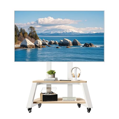 Mobile TV Stand Rolling TV Cart with Wheels for Most 32-86 Inch TV Stand with Double Wooden Shelf, Height Adjustable Heavy-Duty Holds up to 180lbs,Max VESA 600 * 450mm - style: Style 1