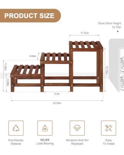 Corner Ladder Plant Stand Indoor, Plant Display Rack for 3 Plants | 3 Tier High Low Flower Stand, Rectangular step Plant Shelf for Indoor Plants, Long Plant Stand for Patio Balcony Living Room