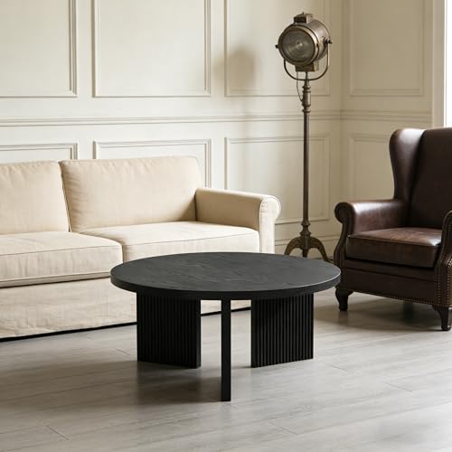 35" Wooden Round Coffee Table, Black | Smooth Thick Coffee Table, Low Circle Center Table with X Shaped Stable Legs, Accent Tea Table for Living Room, Office - color: Black, style: Coffee Table