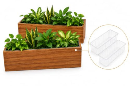 zaqro Indoor Planter Box Set of 2-17” x 4” Small Acacia Wood Window Sill Herb Planters - Rectangular Wooden Centerpiece Boxes with Liners - No Drain Holes - for Kitchen Tabletop Countertop