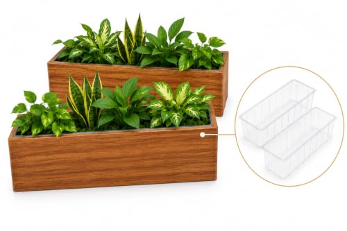 zaqro Indoor Planter Box Set of 2-17” x 4” Small Acacia Wood Window Sill Herb Planters - Rectangular Wooden Centerpiece Boxes with Liners - No Drain Holes - for Kitchen Tabletop Countertop