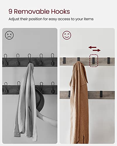 VASAGLE Coat Rack, Hall Tree with Shoe Bench for Entryway, Entryway Bench with Coat Rack, 4-in-1, with 9 Removable Hooks, a Hanging Rod, 13.3 x 33.1 x 72.1 Inches, Greige and Black UHSR400B02 - color: Greige + Black, size: 33.1"W