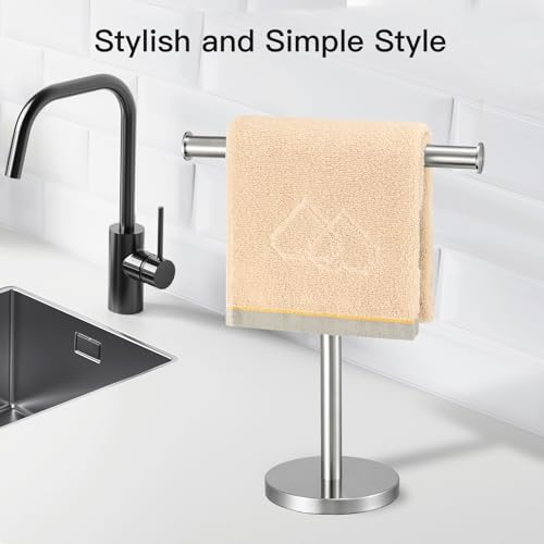 Hand Towel Holder, 2 Pack T-Shape Towel Holder Stand, Brushed Nickel | Weighted Stainless Steel Base Helps Prevent Tipping While The Open T-Shape Keeps Towels Dry on Bathroom Countertops - color: T-silver-2 Pack