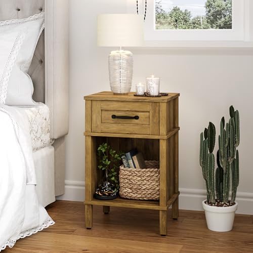 Small Brown Night Stand,Rustic End Table,Wood Nightstand with Drawer | Side End Table with Drawer,End Table Living Room,Farmhouse Nightstand,Modern Brown Side Table for Bedroom LET512DR - color: Rustic Brown