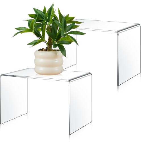 RattanView 2 Pcs 10 x 7 x 7 Inch Large Acrylic Risers Display Stands 5 mm Thick Acrylic Shelf Riser Showcase for Collectibles Jewelry Cupcakes Food Figures Perfume Cabinet (Clear) - color: Clear, size: 7 x 10.5 x 7 Inch, 5 mm