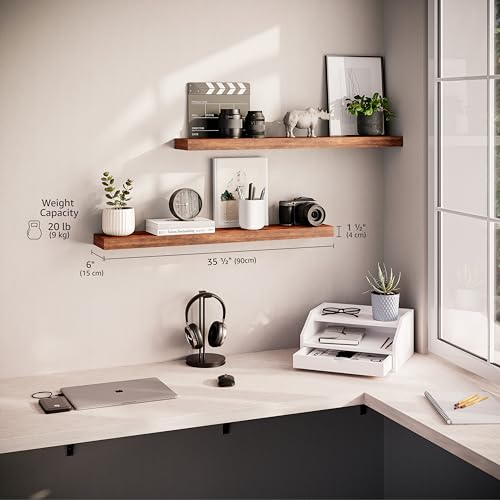 Ballucci Floating Shelves, 36" Wood Wall Shelf Set of 2, with Invisible Brackets for Bathroom, Living Room, Bedroom, Kitchen, Nursery, 6" Deep, Rustic Brown - color: Rustic Brown, size: 35.4 inches