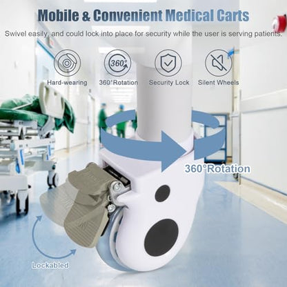 Mobile Medical Carts 3 Tier Professional Utility Cart 330 LBS Max Load Rolling Crash Cart Ultrasound Trolley with Wheels Drawers Dirt Bucket Sharps Box Storage Basket for Hospital Dental Clinic Home - color: 3-tier With Accessories Light Gray