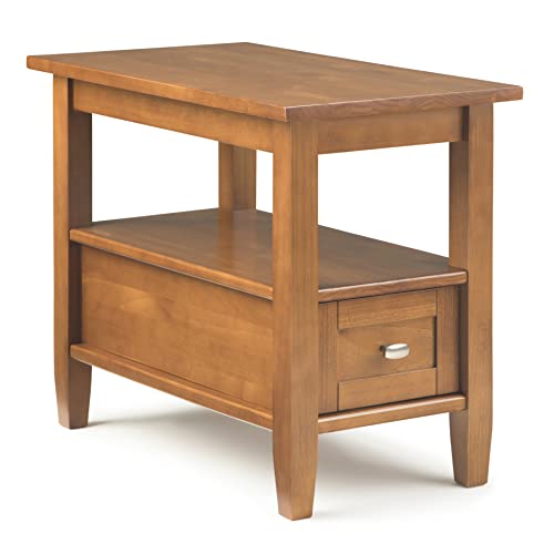 SIMPLIHOME Warm Shaker End Table - 14 inch Wide Solid Wood Narrow Side Table in Light Golden Brown, Transitional Accent Table for Living Room or Bedroom with Drawer, Open Shelf and Square Tapered Legs - color: Light Golden Brown, size: 14 inch, style: End