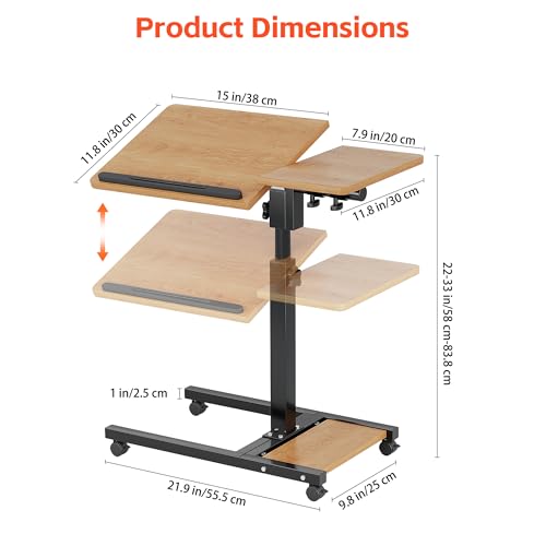 Furist Mobile Adjustable Height Laptop Stand PC Computer Portable Notebook Swivel Laptop Desk Rolling Table Desk Cart Tiltable with Wheels Casters& Mouse Pad Table，Natural - color: Natural