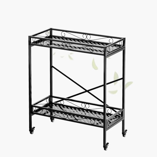 Zhongma 2 Tier Window Height Sturdy Metal Plant Stand with Wheels, 32.7x16x39.4 Inch High, Heavy Duty Succulent Shelf for Home Indoor and Outdoor, 440 LBS Capacity & Heavy Duty Construction - color: 2 Tier 32.7x16x39.4 inch
