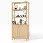 VINGLI Bookcase with Fluted Doors, 71" Wood Storage Cabinet with Adjustable Shelves, 6-Tier Display Cabinet Bookshelf for Study, Living Room, Home Office, Kitchen Pantry, Oak - color: Nature Oak