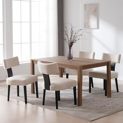 RIVOVA Mid Century Modern Dining Chairs Set of 4 Farmhouse Linen Fabric Upholstered Dining Room Chairs Kitchen Chairs with Curved Backrest Black Wood Legs, Beige - color: Black Beige Curved