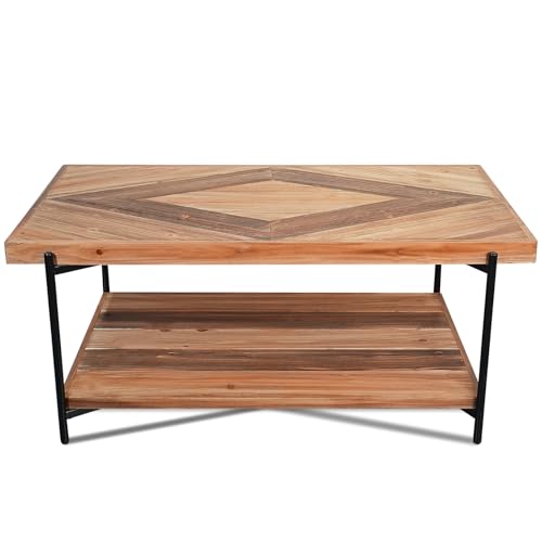 CONSDAN StoneCreek Coffee Table, Solid Fir Wood & Metal Frame, 2-Tier Industrial Farmhouse Table for Living Room/Office, 44" Rectangular Table - color: Coffee Table