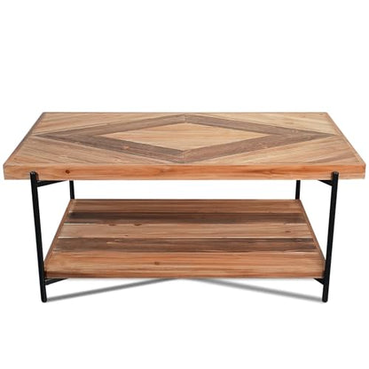 CONSDAN StoneCreek Coffee Table, Solid Fir Wood & Metal Frame, 2-Tier Industrial Farmhouse Table for Living Room/Office, 44" Rectangular Table - color: Coffee Table