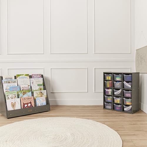 ECR4Kids Streamline 15 Cubby Tray Storage Cabinet, 5x3, Classroom Furniture, Grey Wash | Durable birch, GREENGUARD Gold Certified, 15 cubbies to store and organize supplies in a classroom, office, home playroom - color: Grey