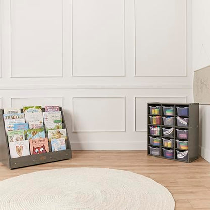 ECR4Kids Streamline 15 Cubby Tray Storage Cabinet, 5x3, Classroom Furniture, Grey Wash | Durable birch, GREENGUARD Gold Certified, 15 cubbies to store and organize supplies in a classroom, office, home playroom - color: Grey
