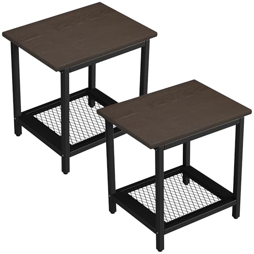 2-Tier Outdoor Side Table with Storage, Weather Resistant Patio End Table, HDPS Small Accent Table for Deck, Garden, Pool, Backyard, Brown 2pcs - color: 2pcs-brown