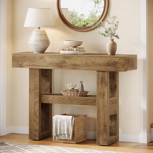 Tribesigns 41.34-Inch Farmhouse Console Table, 2-Tier Narrow Sofa Table Behind The Couch, Entryway Furniture with Storage Shelves for Hallway Foyer Living Room, Light Brown - color: Light Brown