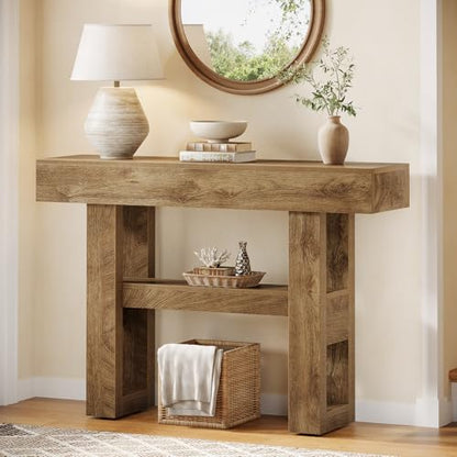 Tribesigns 41.34-Inch Farmhouse Console Table, 2-Tier Narrow Sofa Table Behind The Couch, Entryway Furniture with Storage Shelves for Hallway Foyer Living Room, Light Brown - color: Light Brown